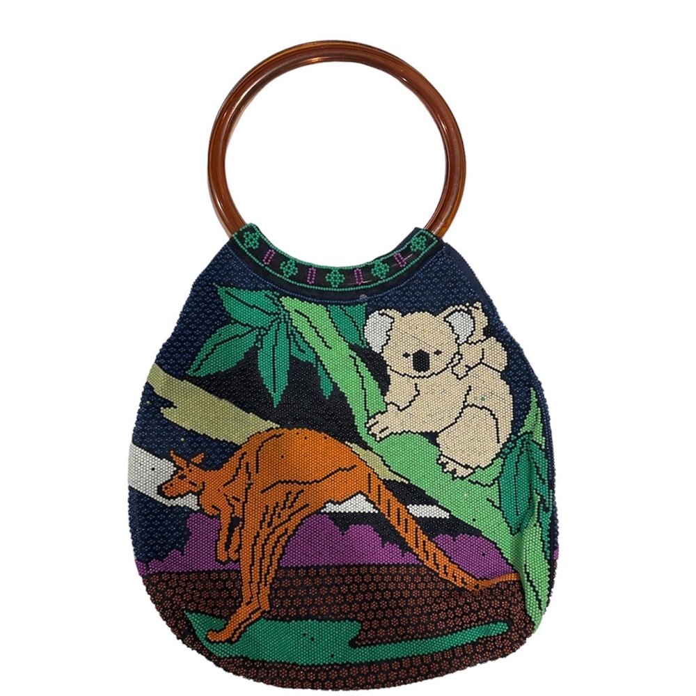 Vintage Plastic Beaded Koala Kangaroo Hoop Handle Bag (VGUC)